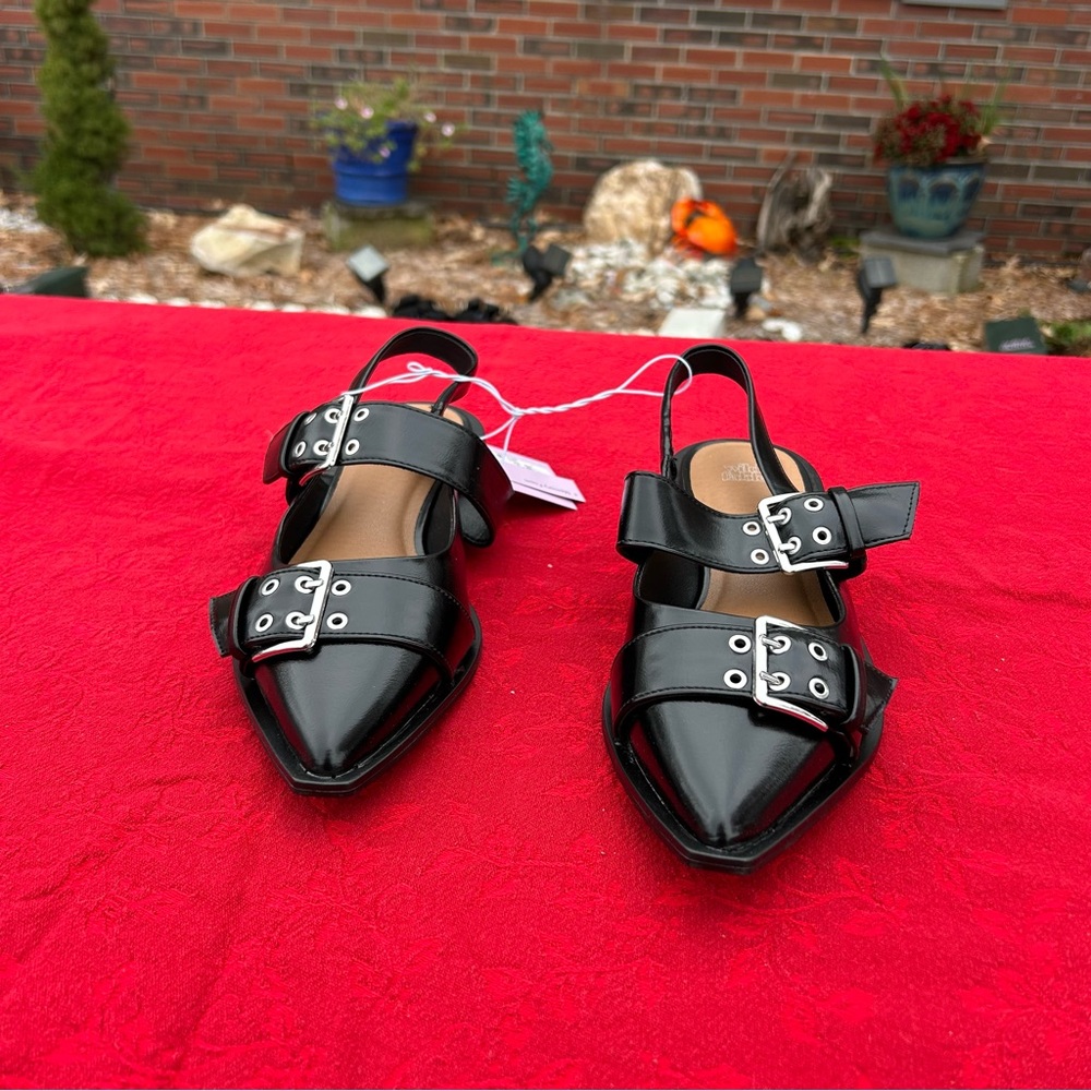 Size 8 Peyton Double Buckle black Slingback Flats wild fable office punk alt - Picture 1 of 7